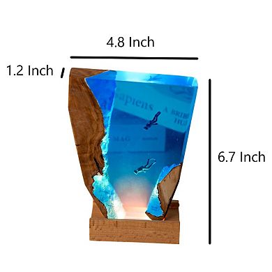 Resin Ocean Lamp,shark And Diver Resin Wood Lamp