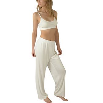 Women's Ribbed Knit Set With Soft Bra And Elastic Waistband Pants