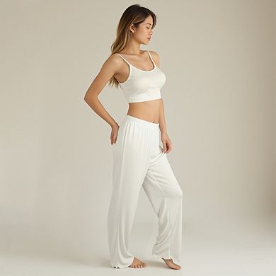 Women's Ribbed Knit Set With Soft Bra And Elastic Waistband Pants