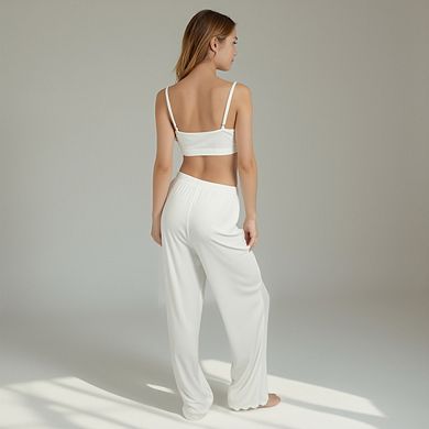 Women's Ribbed Knit Set With Soft Bra And Elastic Waistband Pants