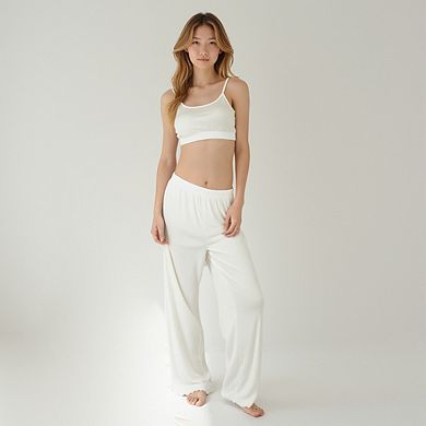 Women's Ribbed Knit Set With Soft Bra And Elastic Waistband Pants
