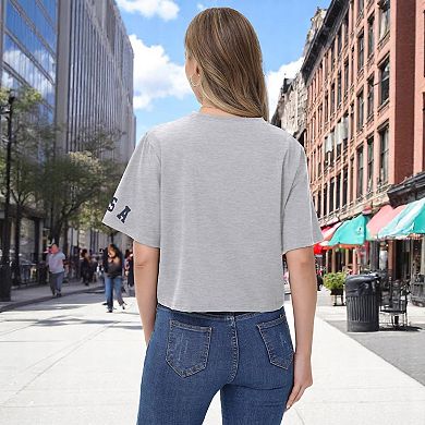 Women's Cropped Flag Graphic Tee with Short Sleeves and Crew Neckline
