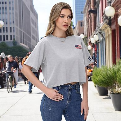 Women's Cropped Flag Graphic Tee with Short Sleeves and Crew Neckline