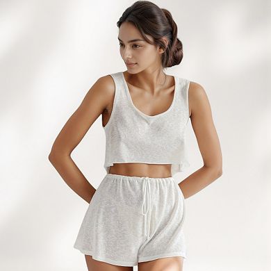 Women's Soft Lounge Pajama Set with Sleeveless Crop Tank and Drawstring Shorts