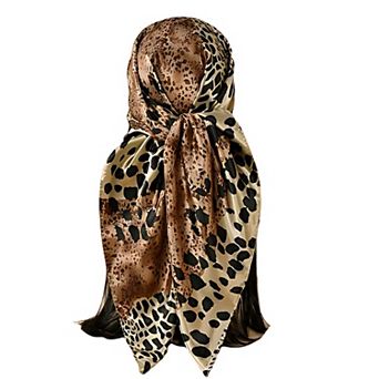 Women's Square Satin Scarf with Mixed Animal Print Pattern and Lightweight Silky Texture