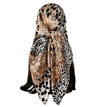 Women's Square Satin Scarf with Mixed Animal Print Pattern and Lightweight Silky Texture