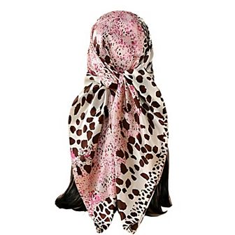 Women's Square Satin Scarf with Mixed Animal Print Pattern and Lightweight Silky Texture