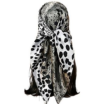 Women's Square Satin Scarf with Mixed Animal Print Pattern and Lightweight Silky Texture