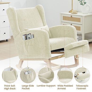 Serwall Reclining Glider Rocking Chair with Extendable Footrest, High Backrest & Side Storage Pocket