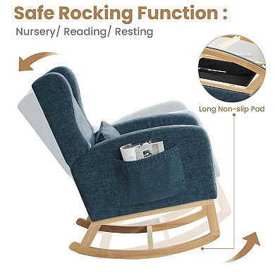 Serwall Reclining Glider Rocking Chair with Extendable Footrest, High Backrest & Side Storage Pocket