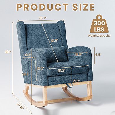 Serwall Reclining Glider Rocking Chair with Extendable Footrest, High Backrest & Side Storage Pocket