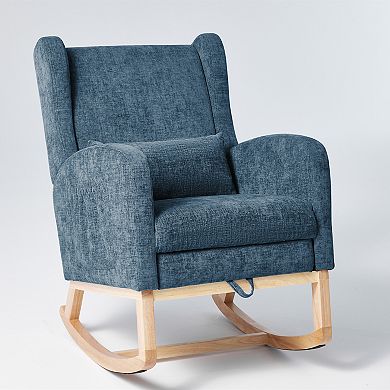 Serwall Reclining Glider Rocking Chair with Extendable Footrest, High Backrest & Side Storage Pocket