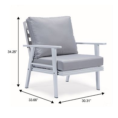 Leisuremod Walbrooke Outdoor Patio White Aluminum Armchairs With Cushions Set Of 2