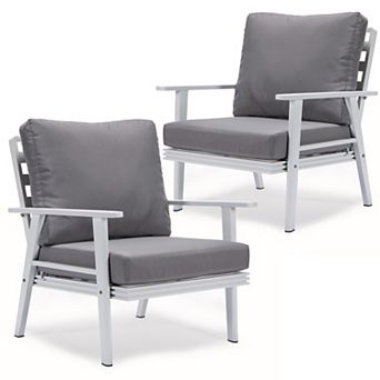 Leisuremod Walbrooke Outdoor Patio White Aluminum Armchairs With Cushions Set Of 2