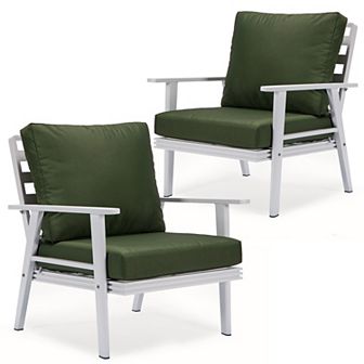 Leisuremod Walbrooke Outdoor Patio White Aluminum Armchairs With Cushions Set Of 2