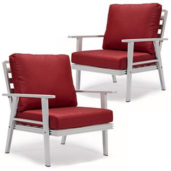 Leisuremod Walbrooke Outdoor Patio White Aluminum Armchairs With Cushions Set Of 2
