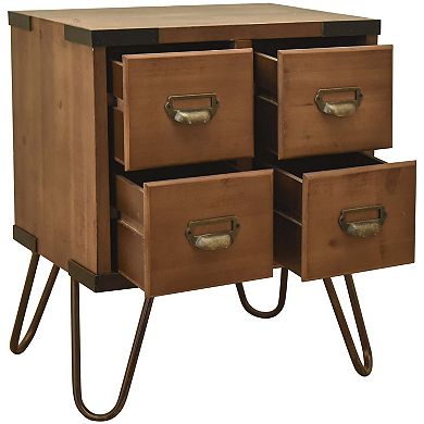 eHemco Antique Style 4-Drawer Storage End Table Side Table with Metal Hairpin Legs
