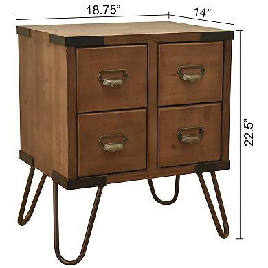 eHemco Antique Style 4-Drawer Storage End Table Side Table with Metal Hairpin Legs