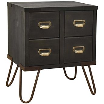 eHemco Antique Style 4-Drawer Storage End Table Side Table with Metal Hairpin Legs