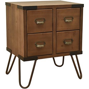 eHemco Antique Style 4-Drawer Storage End Table Side Table with Metal Hairpin Legs