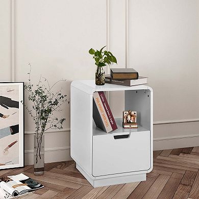 eHemco Contemporary Side Table End Table with Storage Drawer
