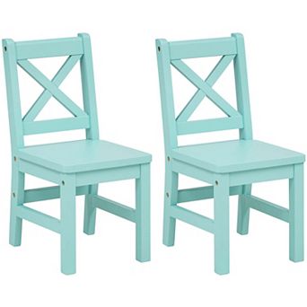 eHemco Solid Hard Wood X Back Kids Chair, Mint Blue, Set of 2