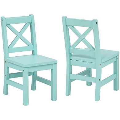 eHemco Solid Hard Wood X Back Kids Chair, Mint Blue, Set of 2