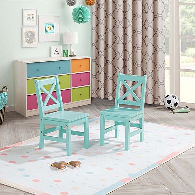 eHemco Solid Hard Wood X Back Kids Chair, Mint Blue, Set of 2