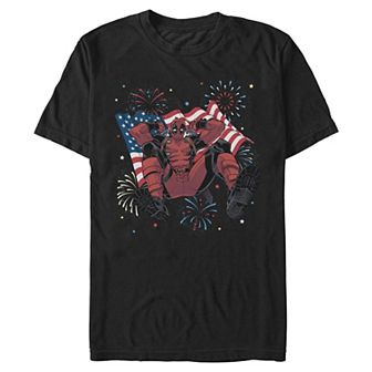 Men's Marvel Deadpool Firework Scene Americana Graphic Tee