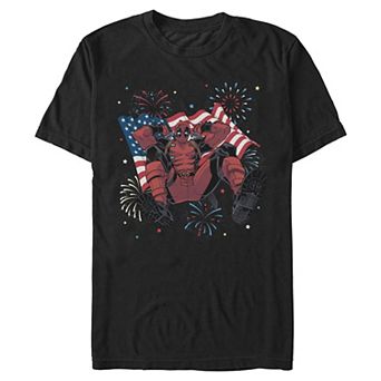 Men's Marvel Deadpool Firework Scene Americana Graphic Tee