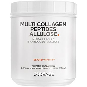 Codeage Multi Collagen Peptides + Allulose, 5 Types, Grass-Fed, 0 Cal, 0 Carb, Unflavored, 21.16 oz