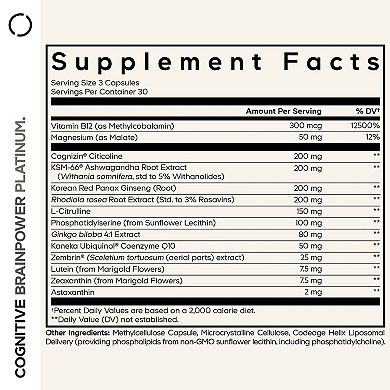 Codeage Cognitive Brainpower Platinum, Cognizin Citicoline 90 ct