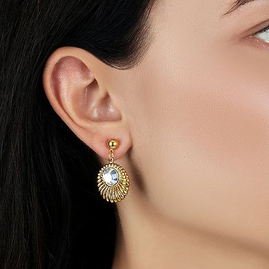 1928 Gold Tone Crystal Drop Round Earrings