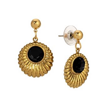 1928 Gold Tone Crystal Drop Round Earrings