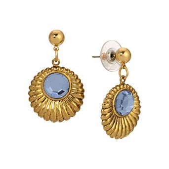 1928 Gold Tone Crystal Drop Round Earrings