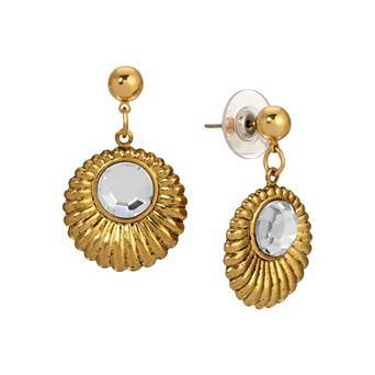 1928 Gold Tone Crystal Drop Round Earrings