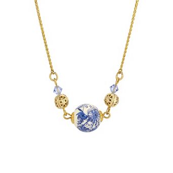 1928 Gold Tone Bead Pendant Necklace