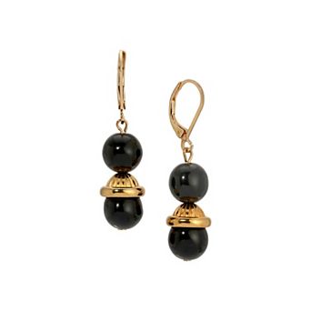 1928 Gold Tone Bead Drop Leverback Earrings