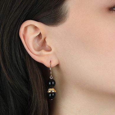 1928 Gold Tone Bead Drop Leverback Earrings