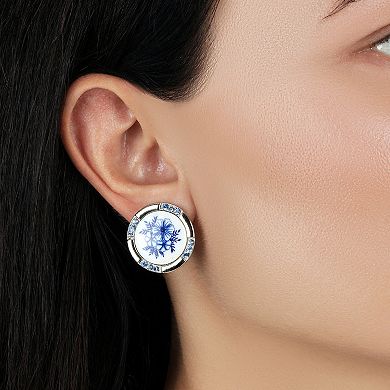 1928 Silver Tone Floral Crystal Stud Earrings