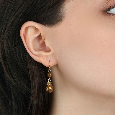 1928 Gold Tone Round Bead Drop Wire Earrings