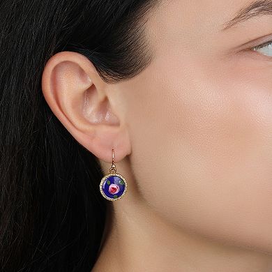 1928 Gold Tone Flower Enamel Drop Earrings