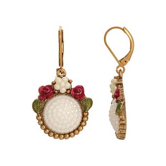 1928 Gold Tone Simulated Pearl Round Drop Earrings