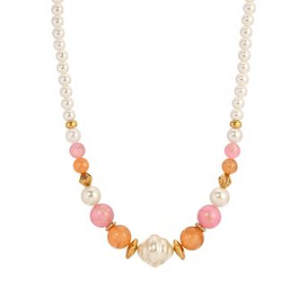 1928 Gold Tone Simulated Pearl Beaded Necklace