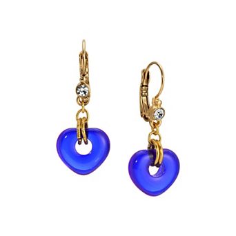 1928 Gold Tone Heart Drop Earrings