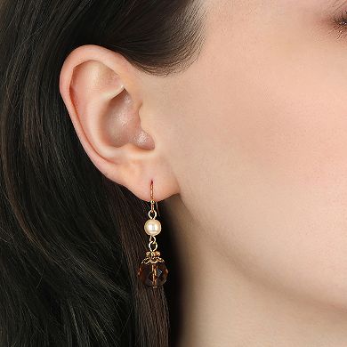 1928 Gold Tone Simulated Pearl Gemstone Double Drop Earrings