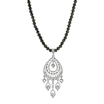 1928 Silver Tone Crystal Drop Pendant Necklace