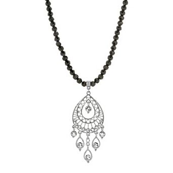 1928 Silver Tone Crystal Drop Pendant Necklace