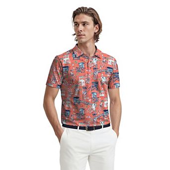 Men's Grand Slam Beach Scene Print Short Sleeve Golf Polo Shirt