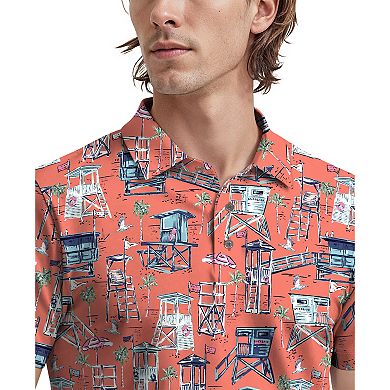 Men's Grand Slam Beach Scene Print Short Sleeve Golf Polo Shirt